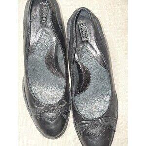 Born Black Leather Comfort Block Heel Pumps Bow Accent Women’s Size 7.5